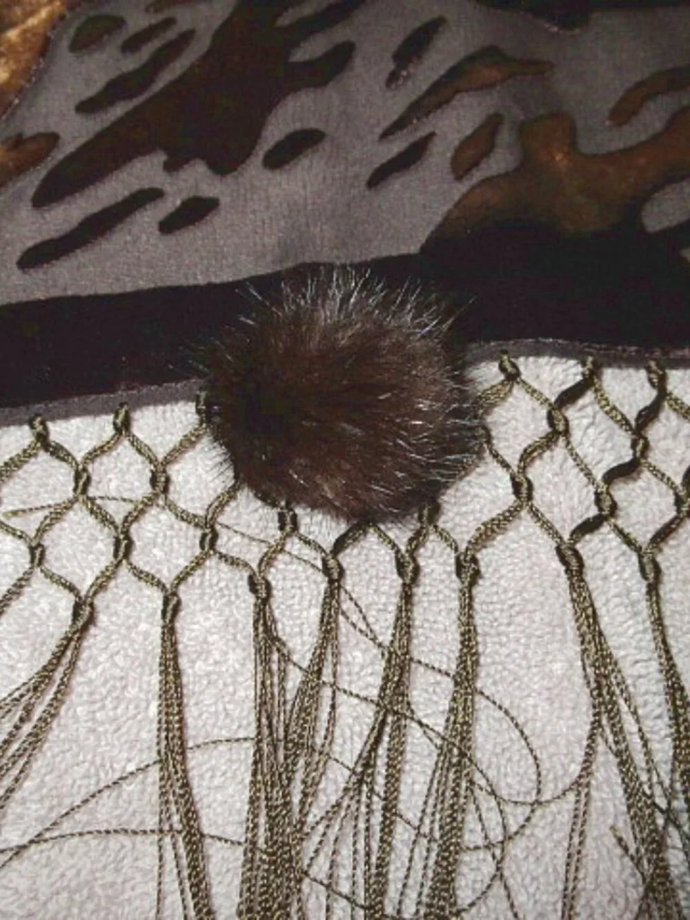 Vtg Velvet Burnout Scarf Sheer Luxurious Neck Wrap Shawl Poms Fringe Crochet EUC